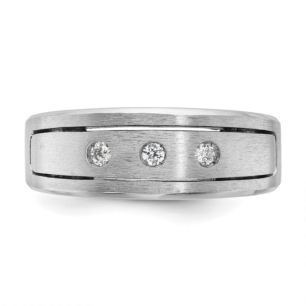 14k White Gold Mens Polished and Satin 3-Stone Diamond Ring Mounting, Mounting Only - Sophia Jewelers