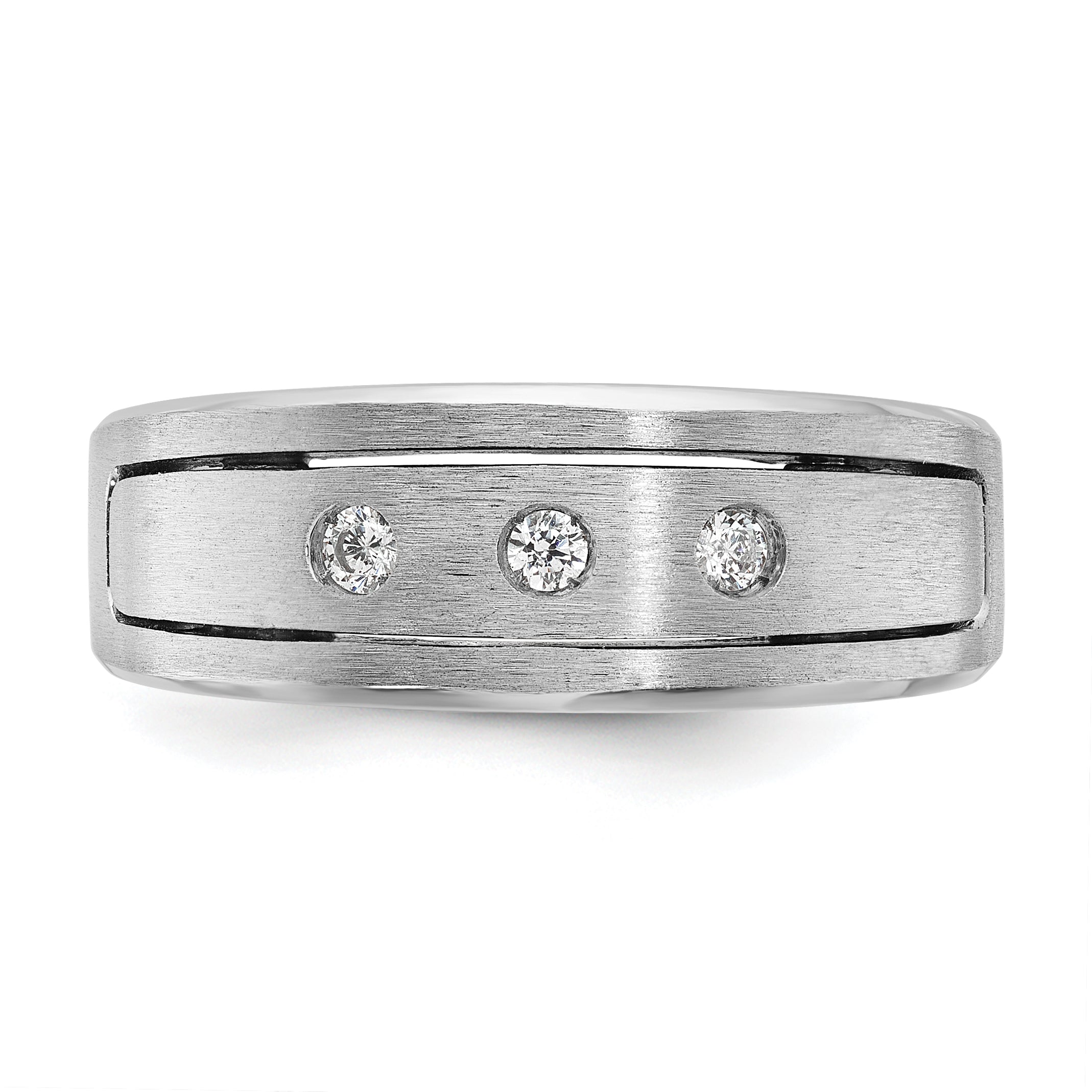 14k White Gold Mens Polished and Satin 3-Stone Diamond Ring Mounting, Mounting Only - Sophia Jewelers