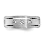 14k White Gold Mens Polished/Antiqued/Satin 1/6 carat Diamond 3-Stone Complete Ring - Sophia Jewelers