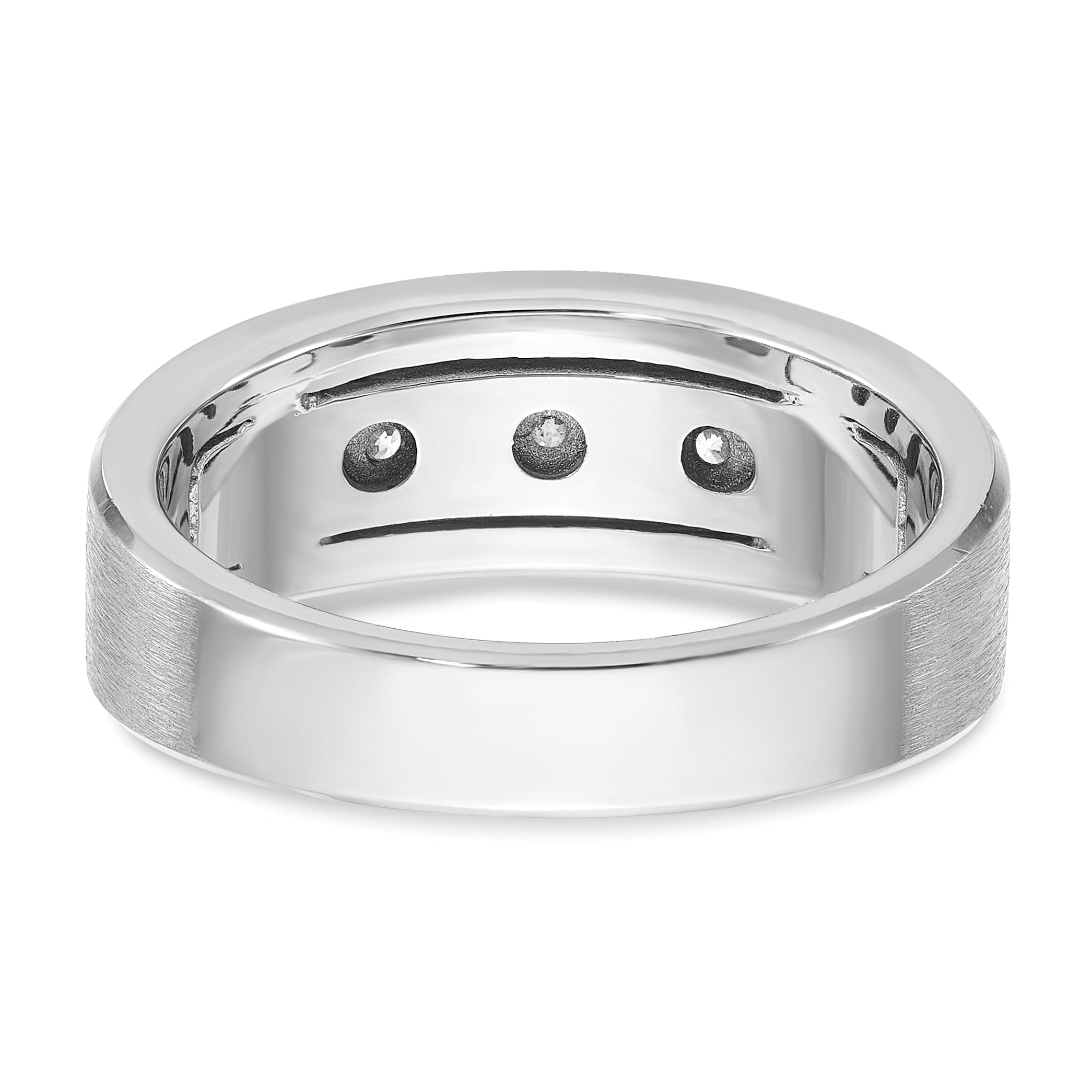 14k White Gold Mens Polished and Satin 3-Stone Diamond Ring Mounting, Mounting Only - Sophia Jewelers
