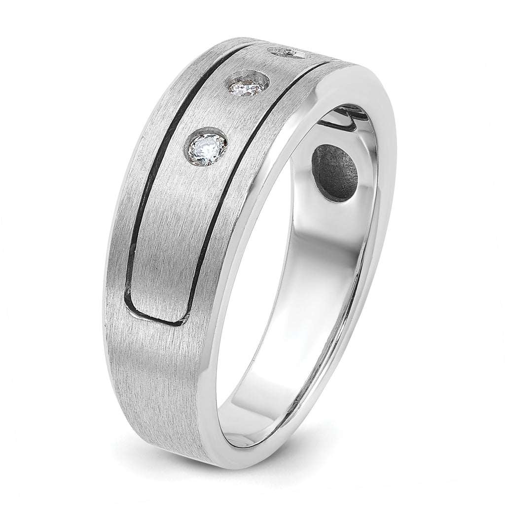 14k White Gold Mens Polished and Satin 3-Stone Diamond Ring Mounting, Mounting Only - Sophia Jewelers