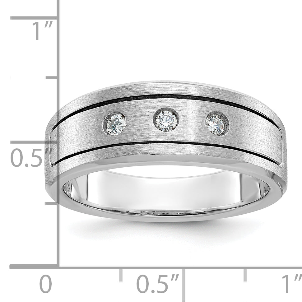 14k White Gold Mens Polished and Satin 3-Stone Diamond Ring Mounting, Mounting Only - Sophia Jewelers
