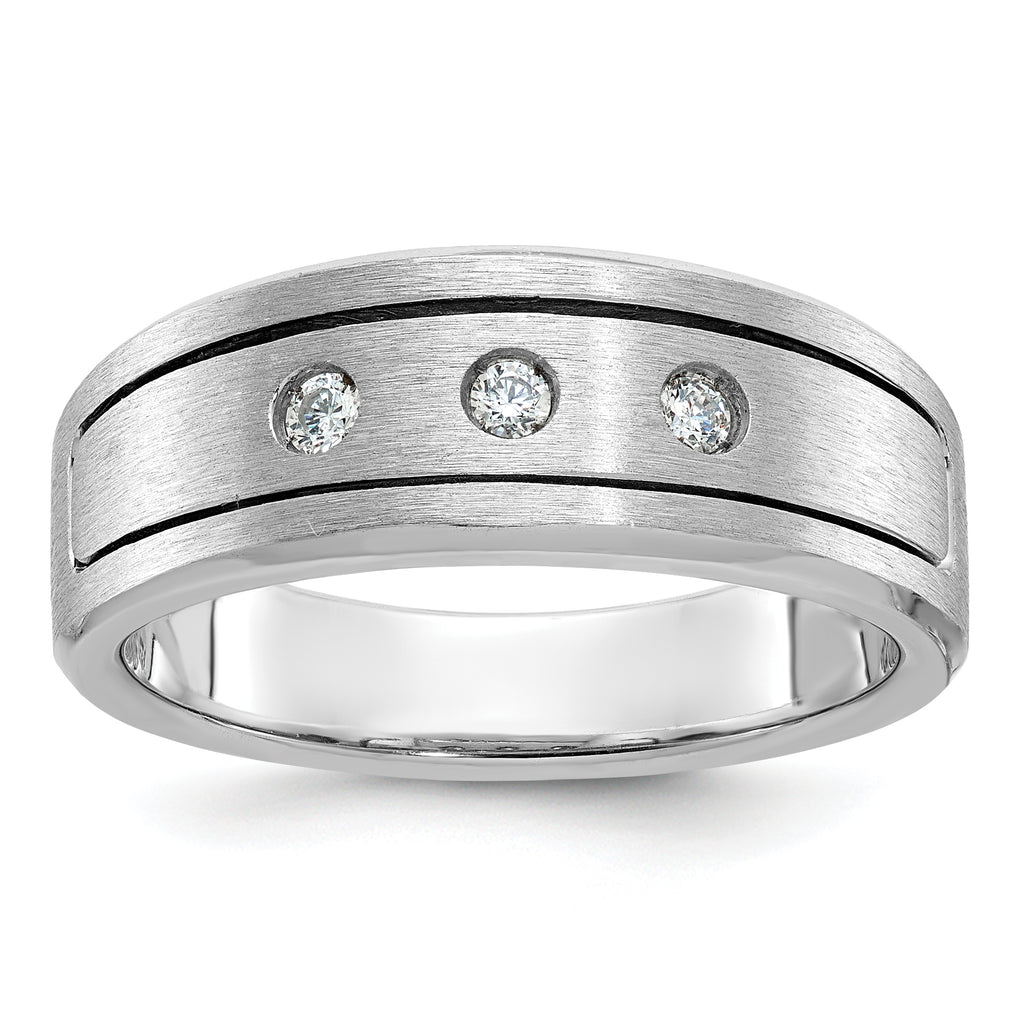 14k White Gold Mens Polished and Satin 3-Stone Diamond Ring Mounting, Mounting Only - Sophia Jewelers