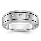 14k White Gold Mens Polished/Antiqued/Satin 1/6 carat Diamond 3-Stone Complete Ring - Sophia Jewelers