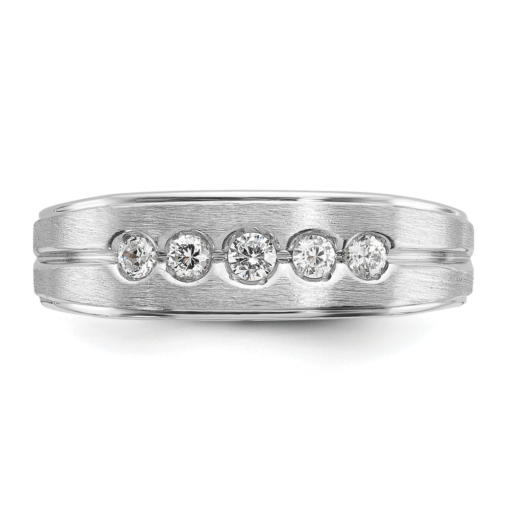 14k White Gold Men's Polished Satin and Grooved 5-Stone Ring Mounting, Mounting Only - Sophia Jewelers