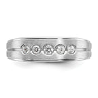 14k White Gold Men's Polished Satin and Grooved 1/4 Carat AA Quality Diamond 5-Stone Ring - Sophia Jewelers