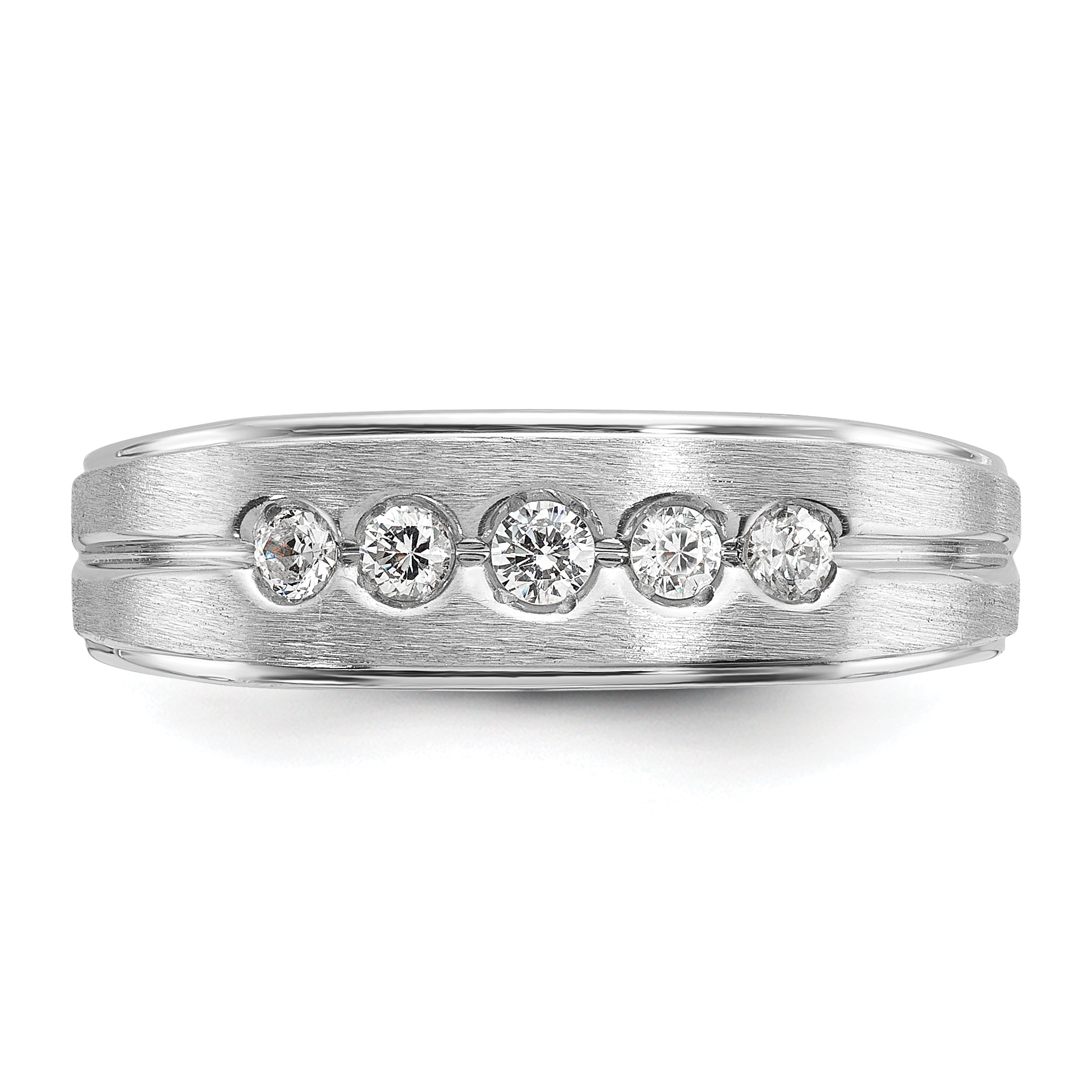 14k White Gold Men's Polished Satin and Grooved 1/4 Carat AA Quality Diamond 5-Stone Ring - Sophia Jewelers