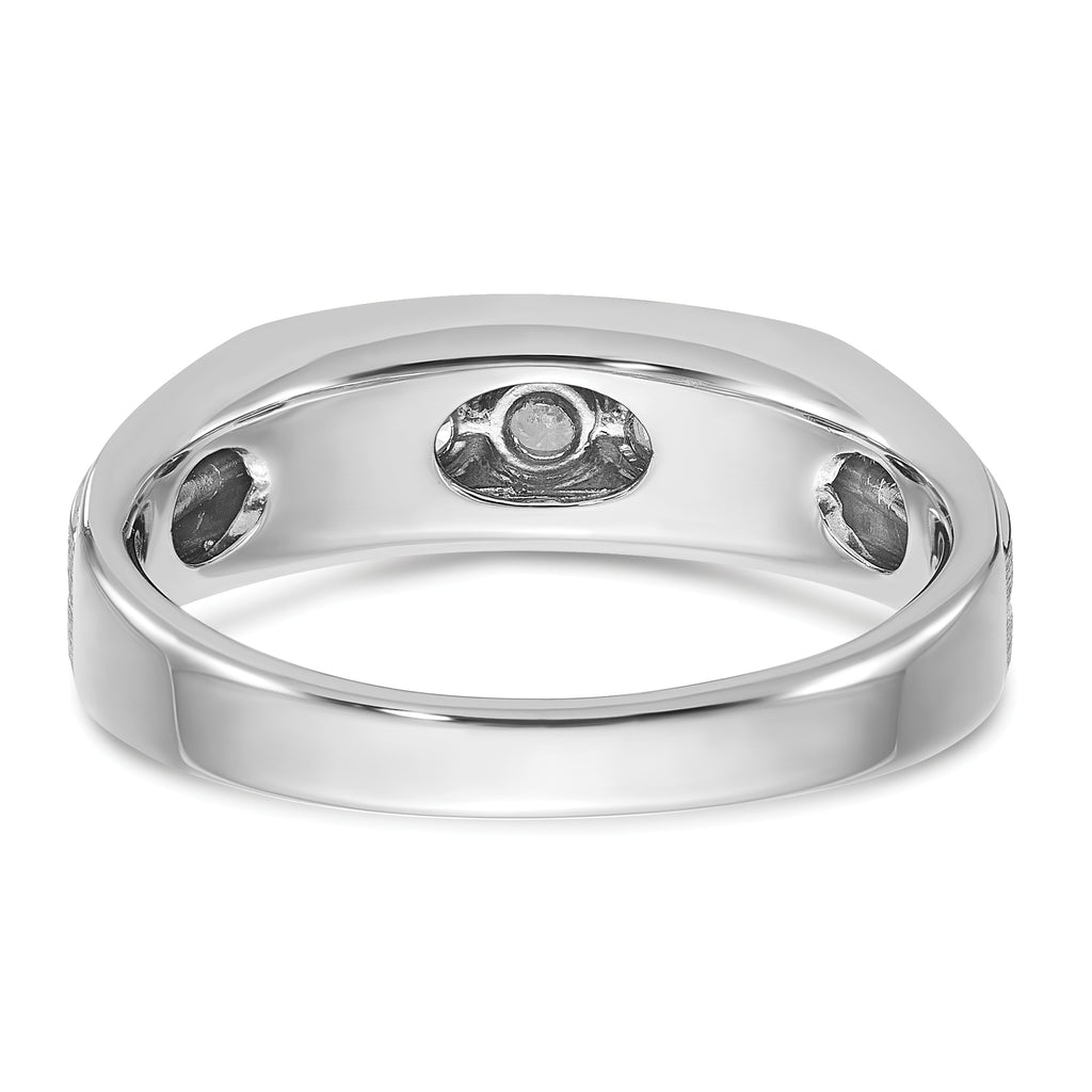 14k White Gold Men's Polished Satin and Grooved 5-Stone Ring Mounting, Mounting Only - Sophia Jewelers