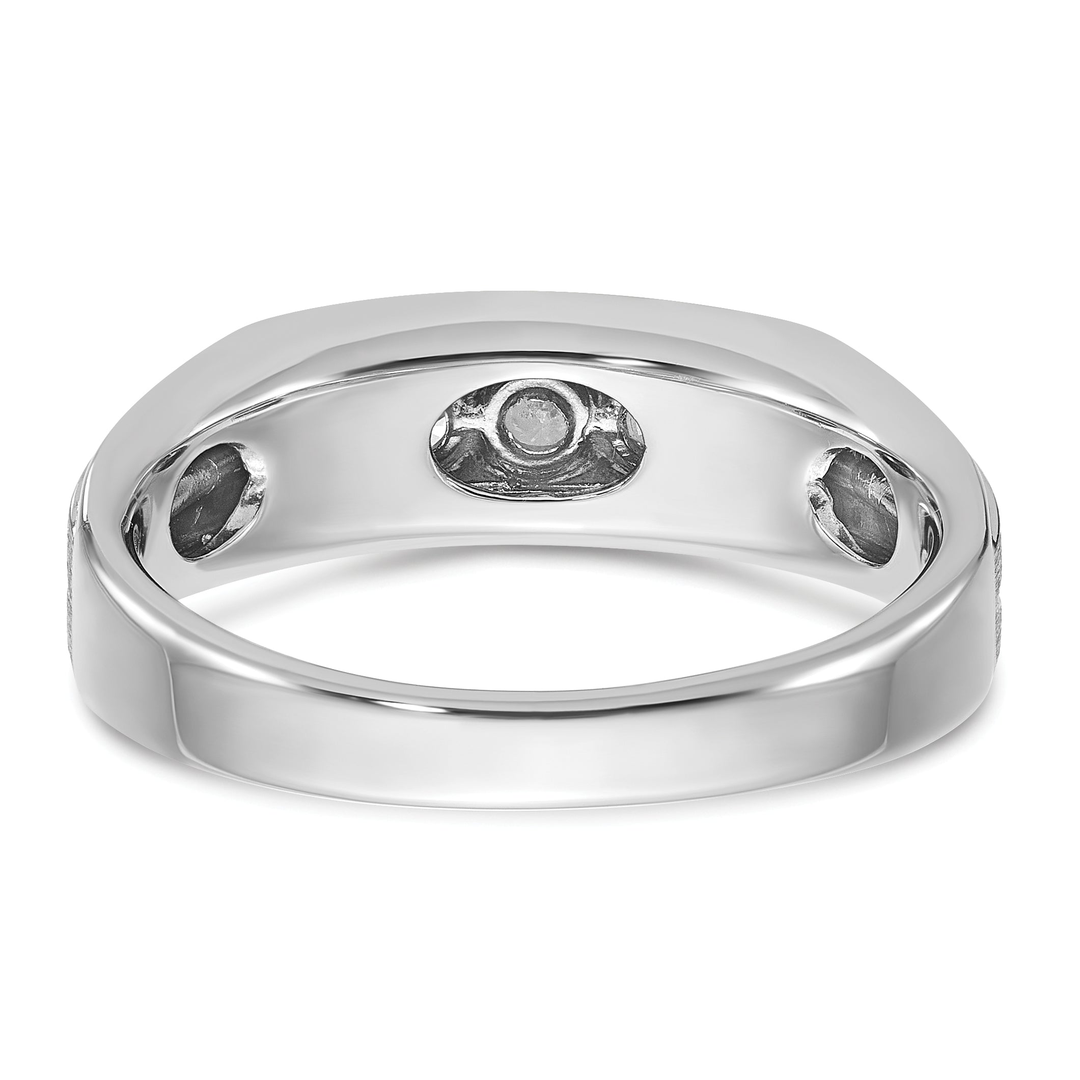 14k White Gold Men's Polished Satin and Grooved 5-Stone Ring Mounting, Mounting Only - Sophia Jewelers
