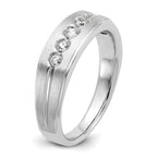 14k White Gold Men's Polished Satin and Grooved 5-Stone Ring Mounting, Mounting Only - Sophia Jewelers