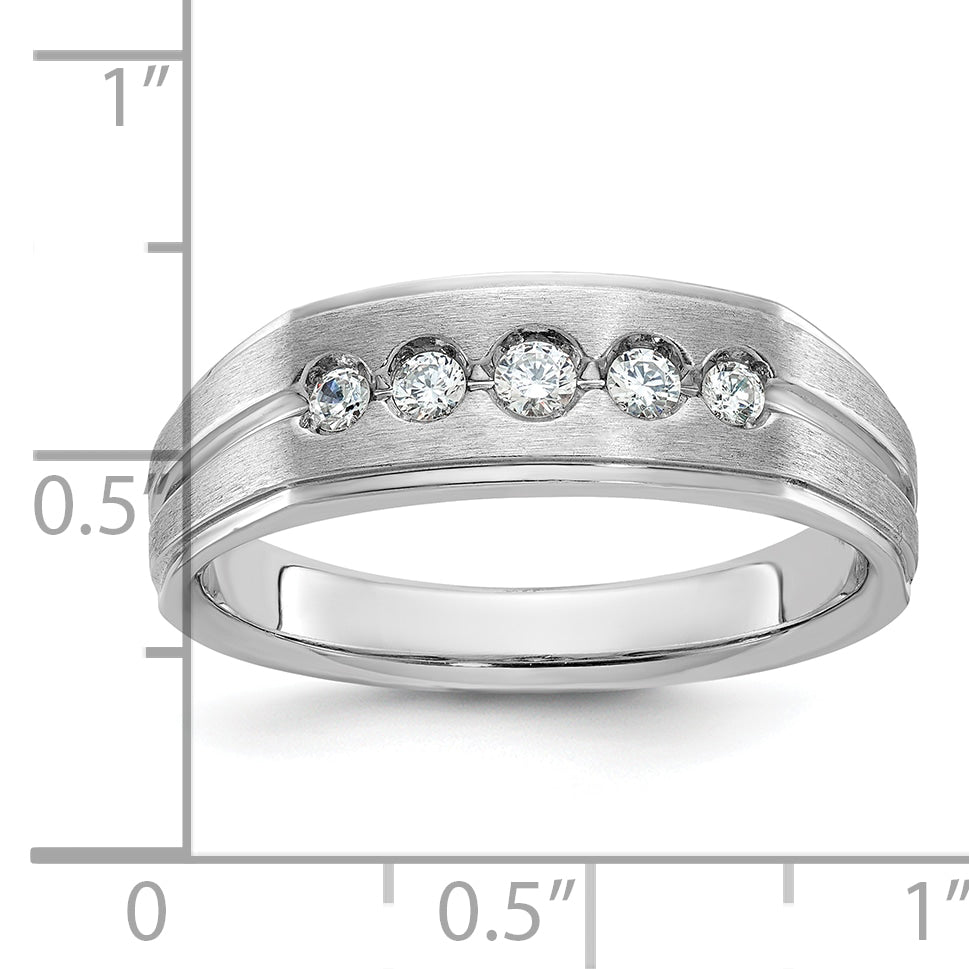 14k White Gold Men's Polished Satin and Grooved 5-Stone Ring Mounting, Mounting Only - Sophia Jewelers