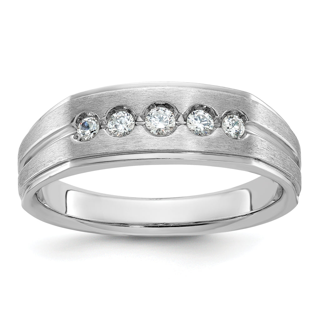 14k White Gold Men's Polished Satin and Grooved 5-Stone Ring Mounting, Mounting Only - Sophia Jewelers