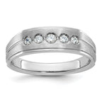 14k White Gold Men's Polished Satin and Grooved 5-Stone Ring Mounting, Mounting Only - Sophia Jewelers