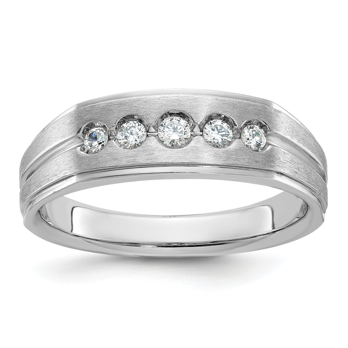 Men's Diamond Five-Stone Grooved Ring in 14K White Gold (1/4 ct. tw.), Size 10 - Sophia Jewelers Main image