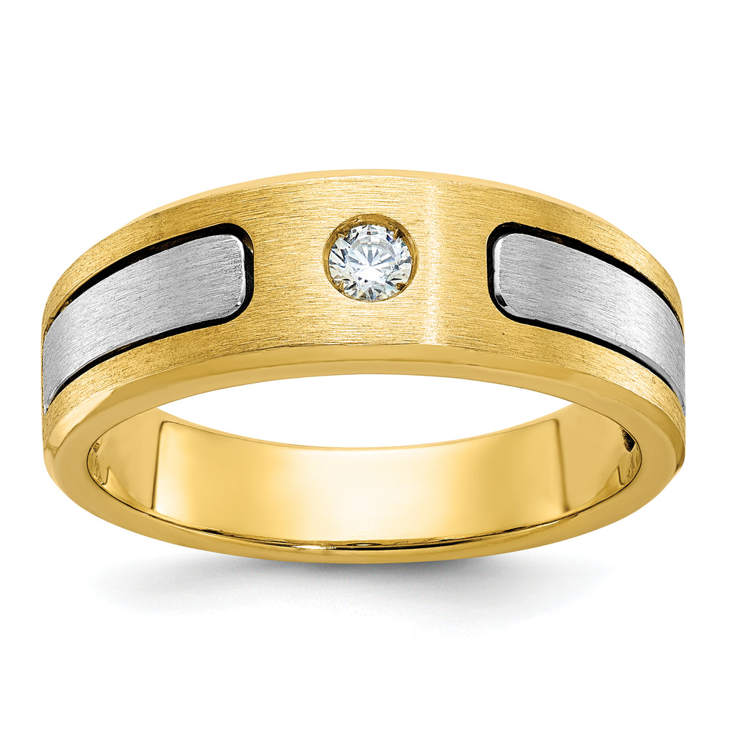 14k Two-tone Mens Polished and Satin 1/10 carat Diamond Complete Ring - Sophia Jewelers