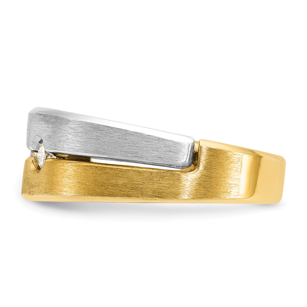 14k Two-tone Mens Polished and Satin 3-Stone Diamond Ring Mounting, Mounting Only - Sophia Jewelers