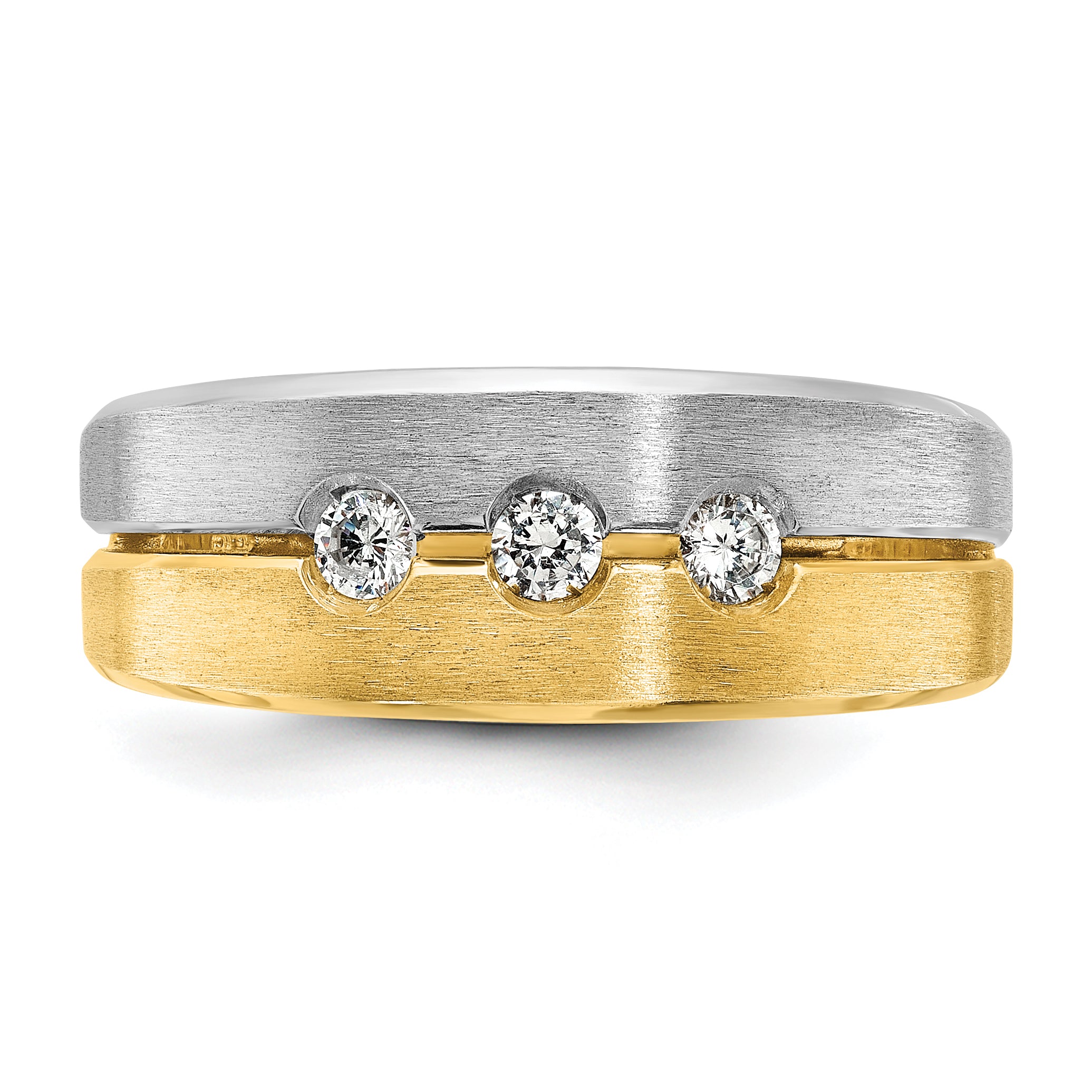 14k Two-tone Mens Polished and Satin 1/4 carat Diamond 3-Stone Complete Ring - Sophia Jewelers