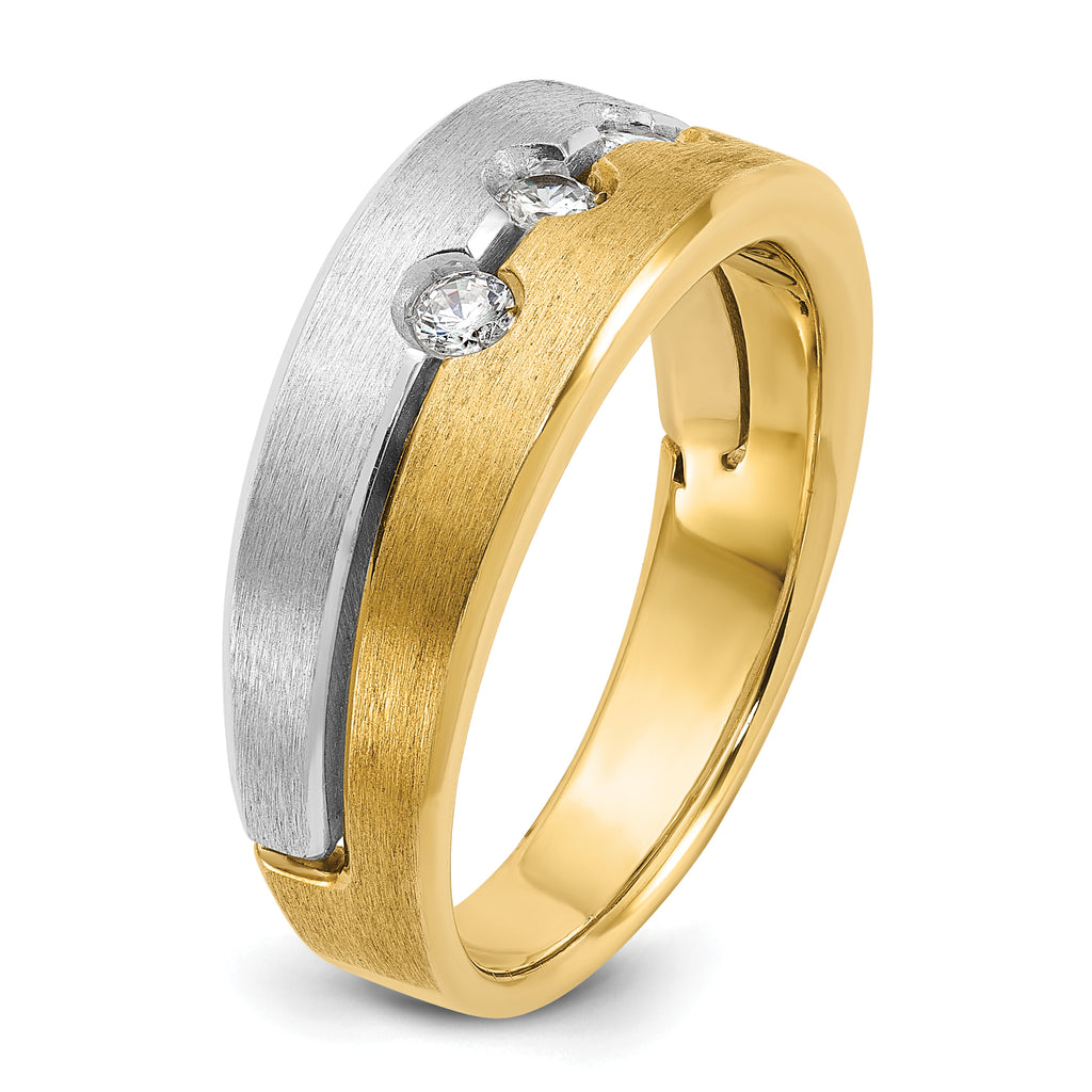 14k Two-tone Mens Polished and Satin 1/4 carat Diamond 3-Stone Complete Ring - Sophia Jewelers