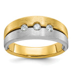 14k Two-tone Mens Polished and Satin 1/4 carat Diamond 3-Stone Complete Ring - Sophia Jewelers