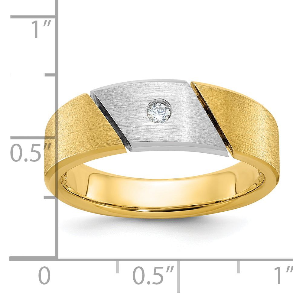 14k Two-tone Mens Polished and Satin 1/20 carat Diamond Complete Ring - Sophia Jewelers