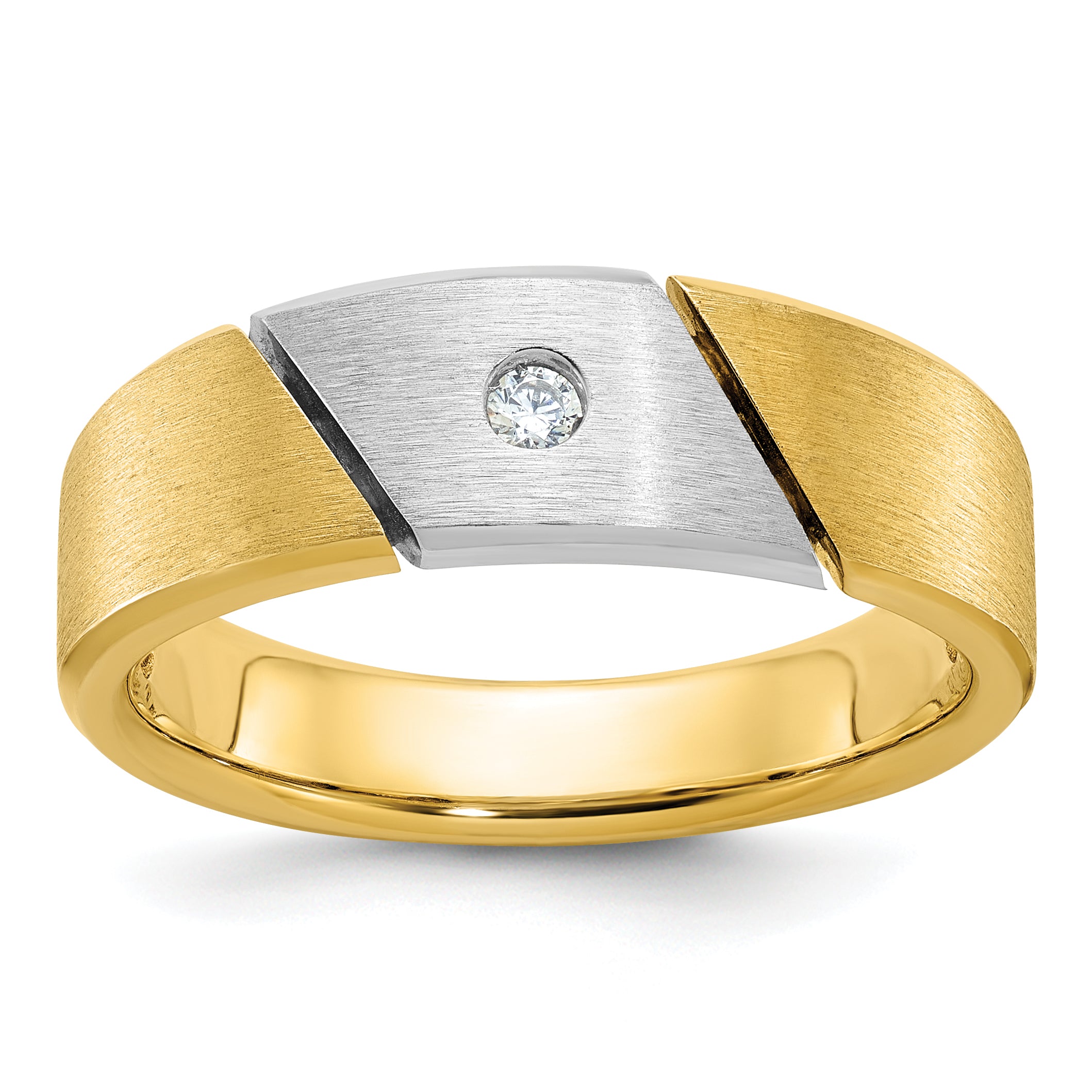 14k Two-tone Mens Polished and Satin 1/20 carat Diamond Complete Ring - Sophia Jewelers Main image