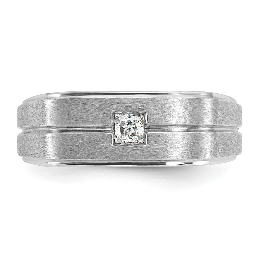 14k White Gold Mens Polished and Satin 1/6 carat Diamond Complete Ring - Sophia Jewelers