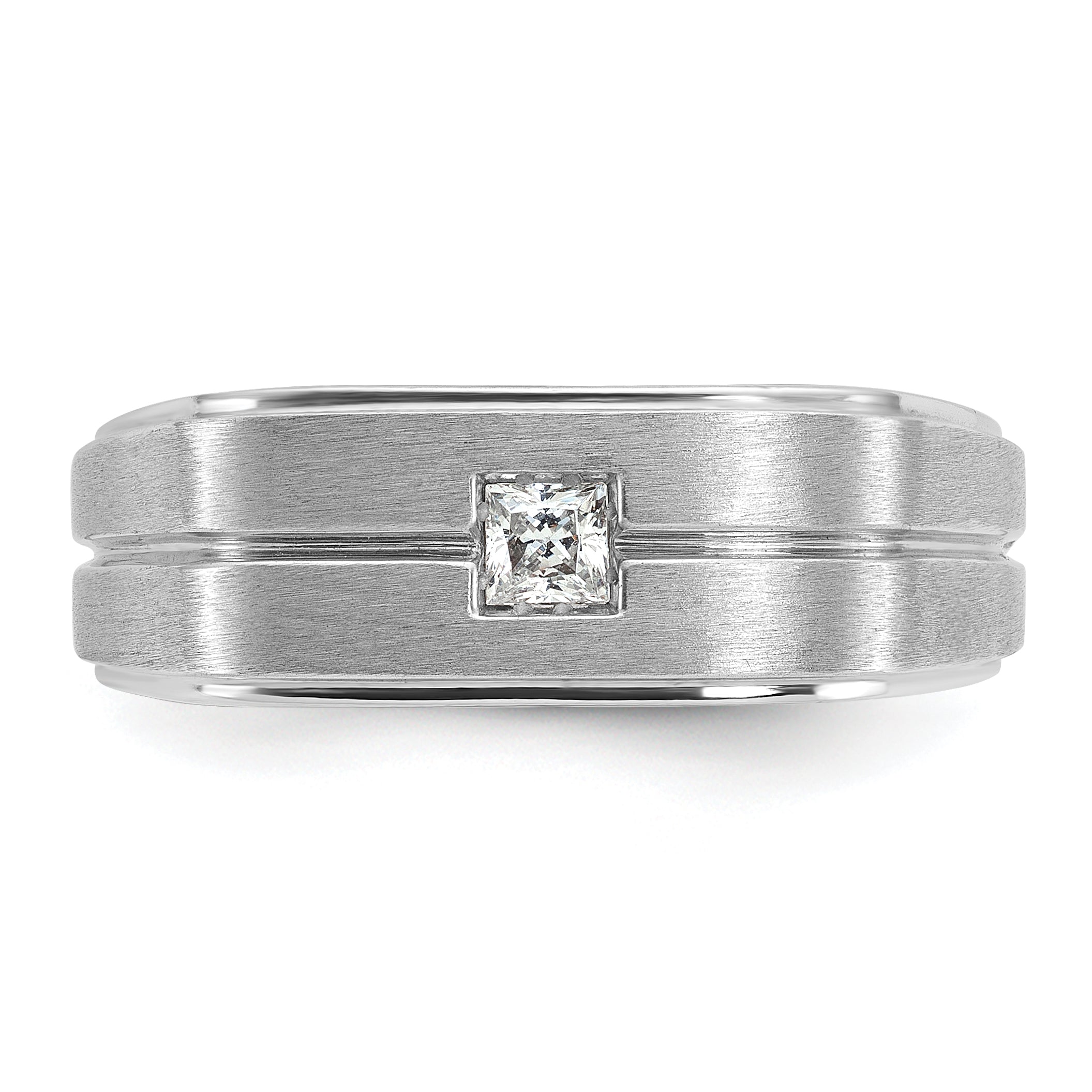 14k White Gold Mens Polished and Satin 1/6 carat Diamond Complete Ring - Sophia Jewelers