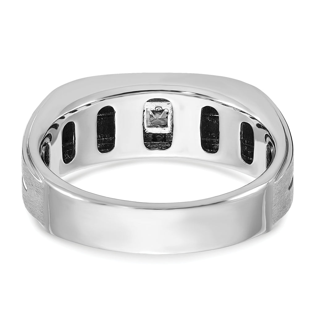 14k White Gold Mens Polished and Satin 1/6 carat Diamond Complete Ring - Sophia Jewelers