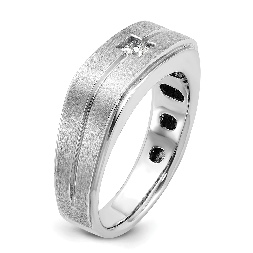 14k White Gold Mens Polished and Satin 1/6 carat Diamond Complete Ring - Sophia Jewelers
