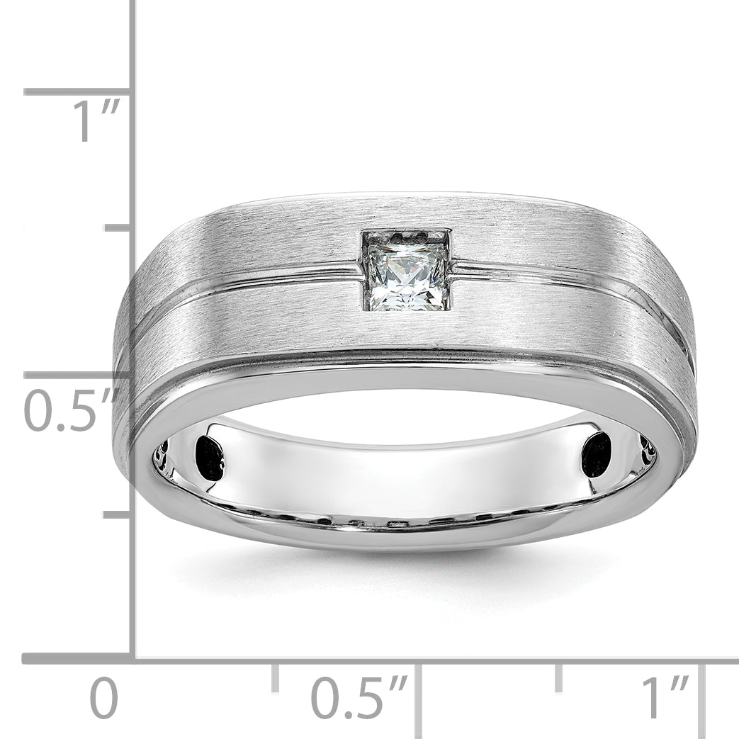 14k White Gold Mens Polished and Satin 1/6 carat Diamond Complete Ring Secondary image