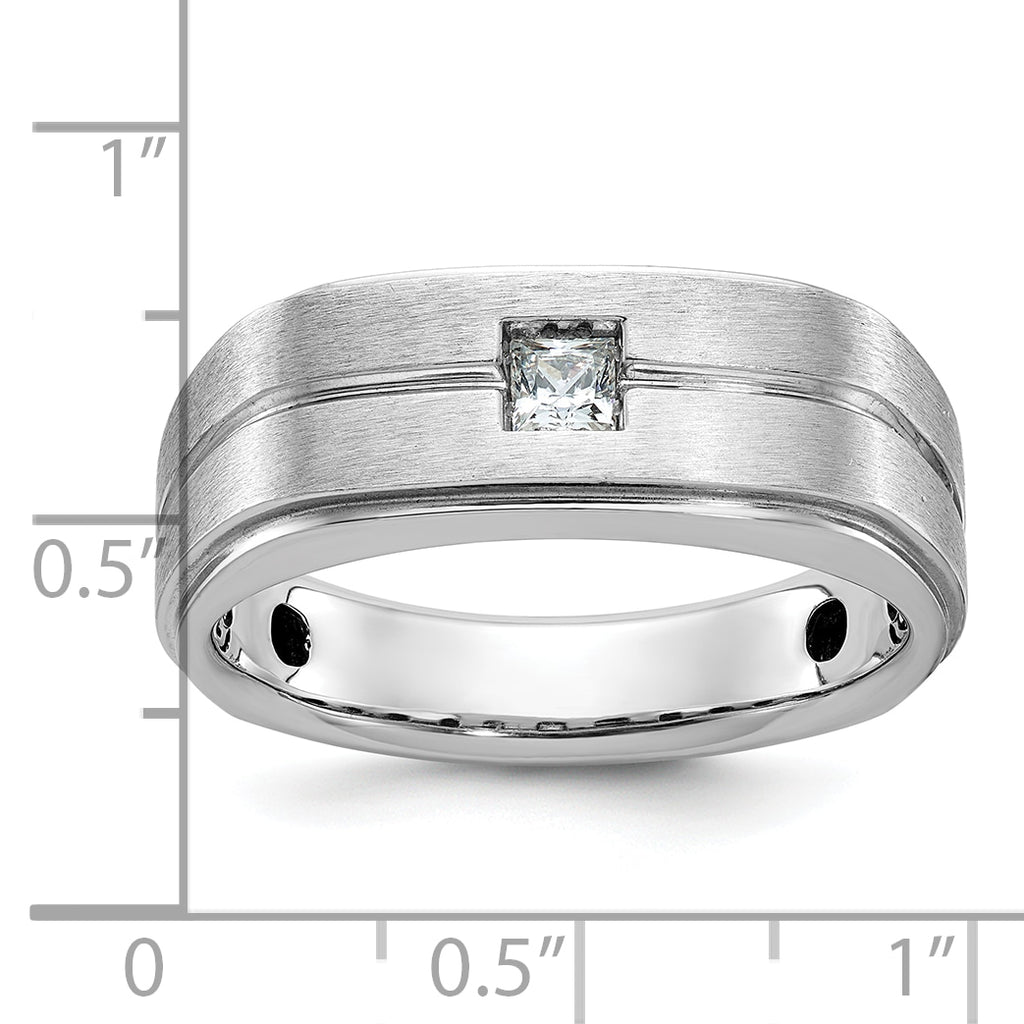 14k White Gold Mens Polished and Satin 1/6 carat Diamond Complete Ring - Sophia Jewelers