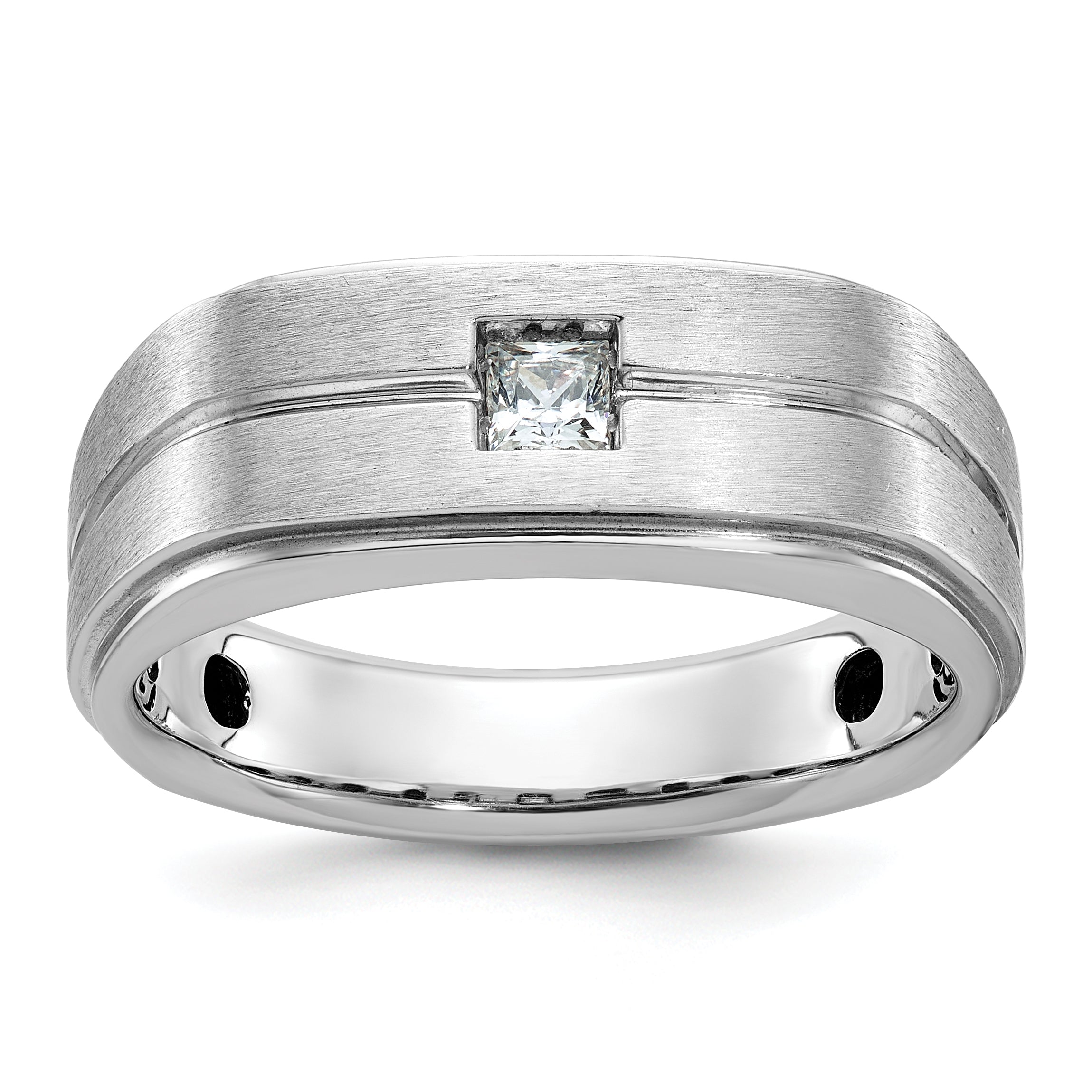 14k White Gold Mens Polished and Satin 1/6 carat Diamond Complete Ring - Sophia Jewelers Main image