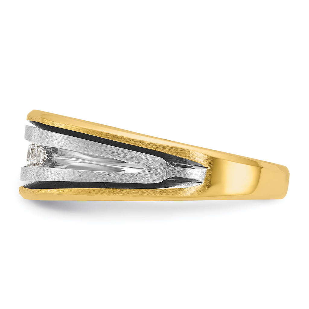 14k Two-tone Men's Polished Satin and Grooved 5-Stone Ring Mounting, Mounting Only - Sophia Jewelers