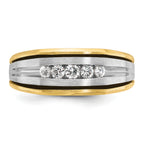 14k Two-tone Men's Polished Satin and Grooved 5-Stone Ring Mounting, Mounting Only - Sophia Jewelers