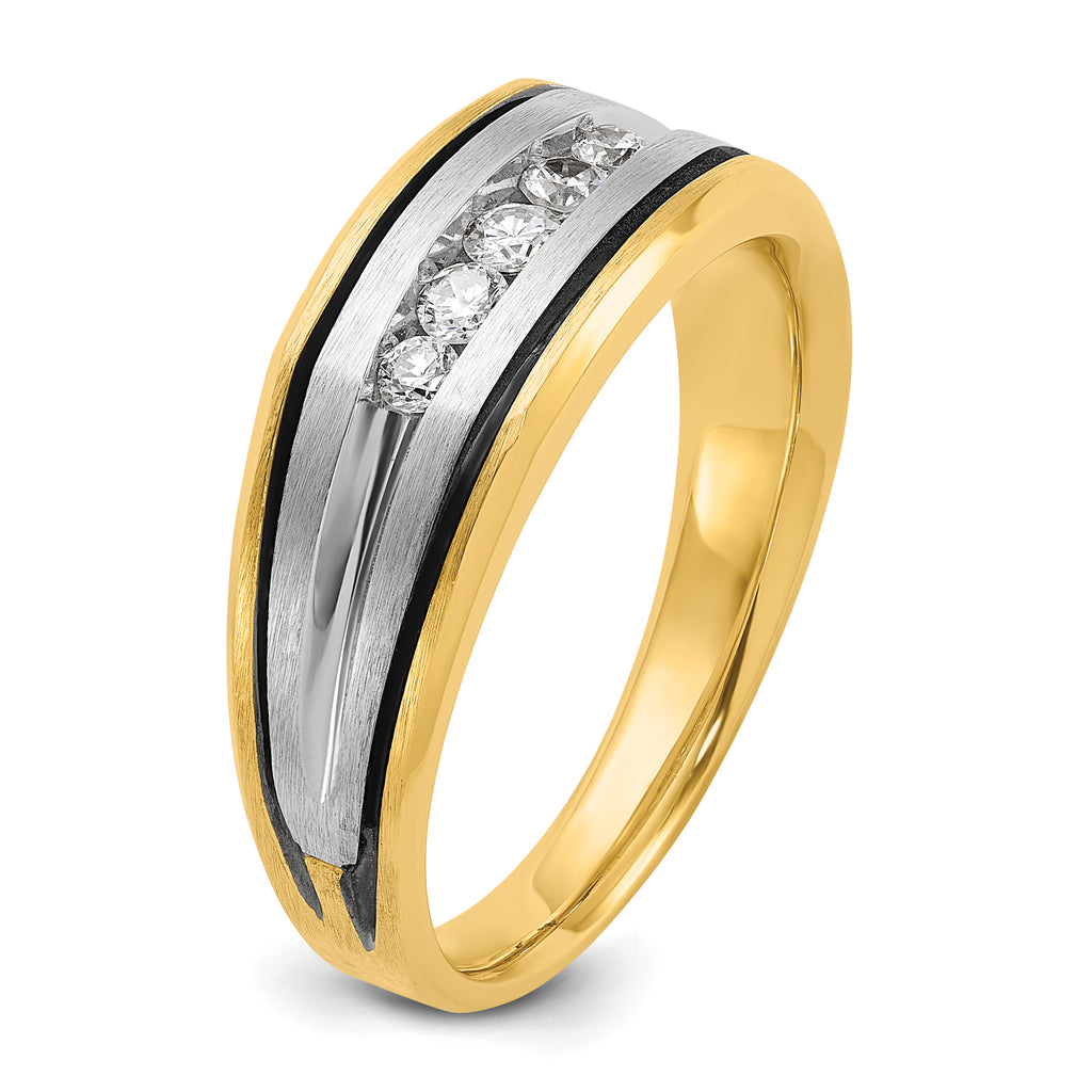 14k Two-tone with Black Rhodium Men's Polished Satin and Grooved 5-Stone 1/4 Carat AA Quality Diamon - Sophia Jewelers