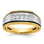14k Two-tone Men's Polished Satin and Grooved 5-Stone Ring Mounting, Mounting Only - Sophia Jewelers