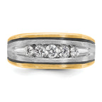 10k Two-tone with Black Rhodium Men's Polished Satin and Grooved 5-Stone 1/2 Carat A Quality Diamond Ring