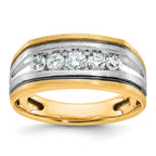 10k Two-tone with Black Rhodium Men's Polished Satin and Grooved 5-Stone 1/2 Carat A Quality Diamond Ring