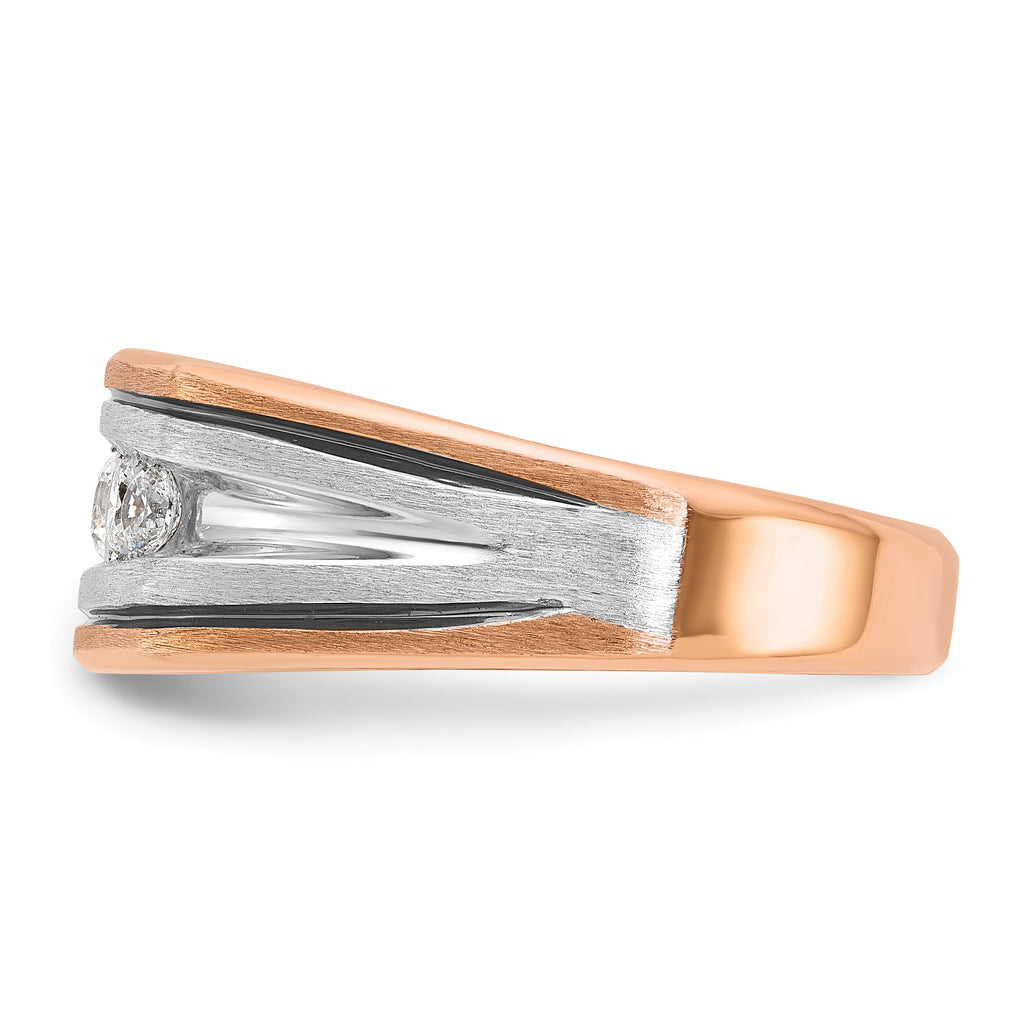 14k White and Rose Gold with Black Rhodium Men's Polished Satin and Grooved 5-Stone 1/2 Carat AA Qua - Sophia Jewelers
