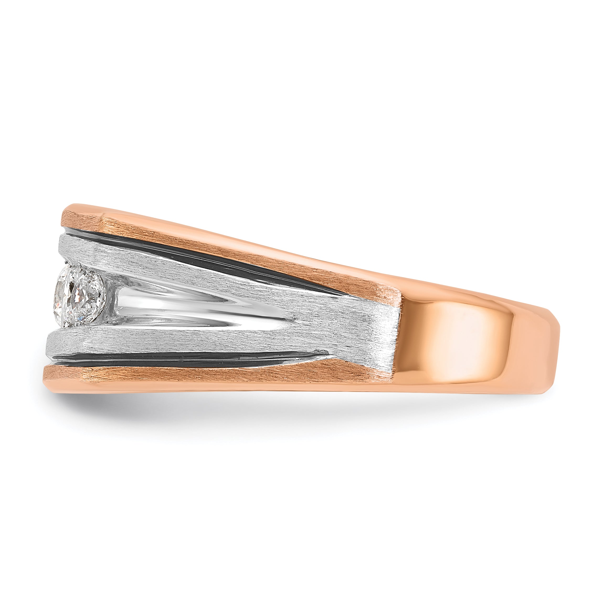 14k White and Rose Gold with Black Rhodium Men's Polished Satin and Grooved 5-Stone 1/2 Carat AA Qua - Sophia Jewelers