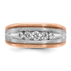 14k White and Rose Gold with Black Rhodium Men's Polished Satin and Grooved 5-Stone 1/2 Carat AA Qua - Sophia Jewelers