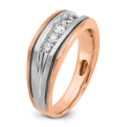 14k White and Rose Gold with Black Rhodium Men's Polished Satin and Grooved 5-Stone 1/2 Carat AA Qua - Sophia Jewelers