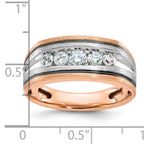 14k White and Rose Gold Men's Polished Satin and Grooved 5-Stone Ring Mounting, Mounting Only - Sophia Jewelers