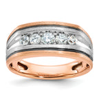 14k White and Rose Gold with Black Rhodium Men's Polished Satin and Grooved 5-Stone 1/2 Carat AA Qua - Sophia Jewelers