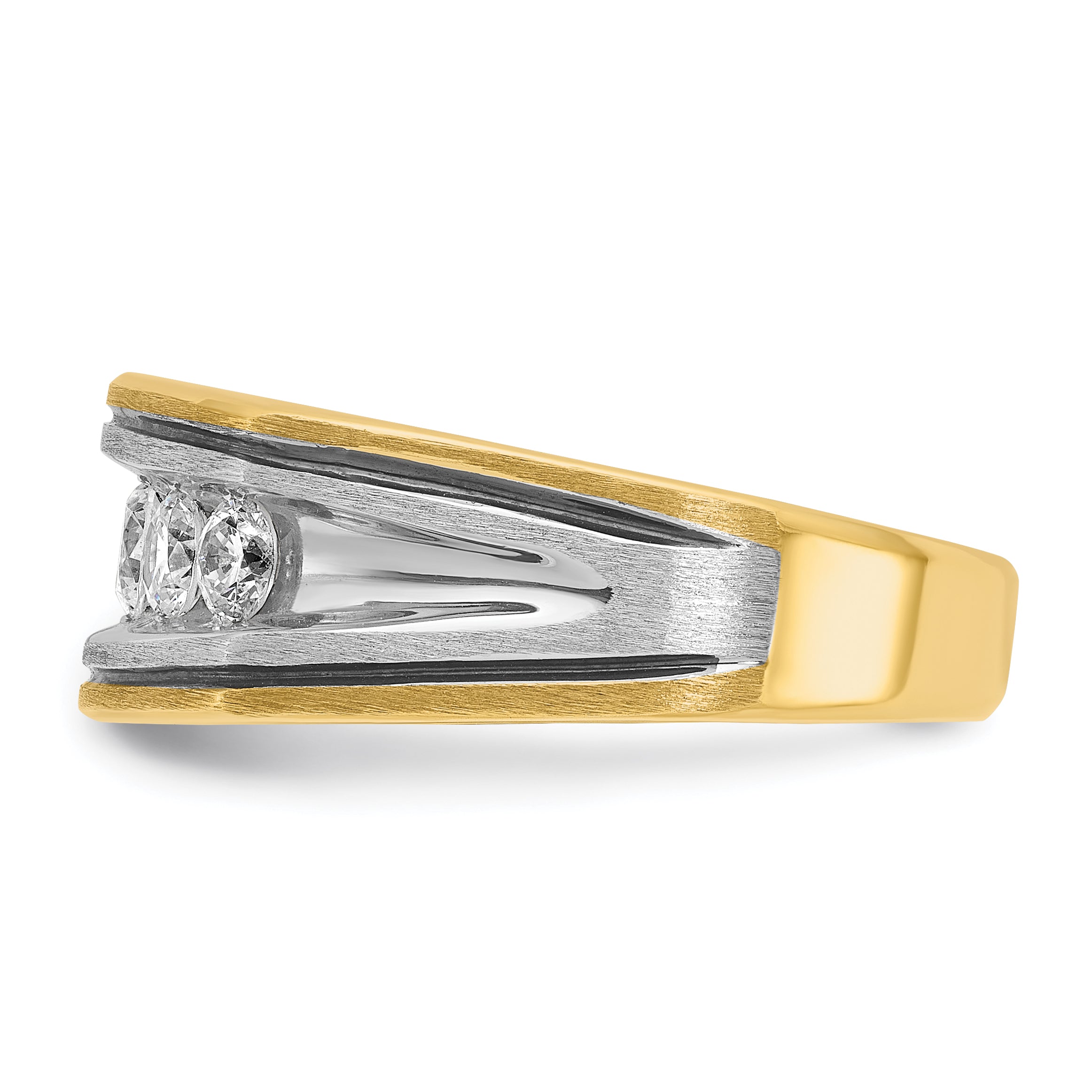 14k Two-tone Men's Polished Satin and Grooved 5-Stone Ring Mounting, Mounting Only - Sophia Jewelers