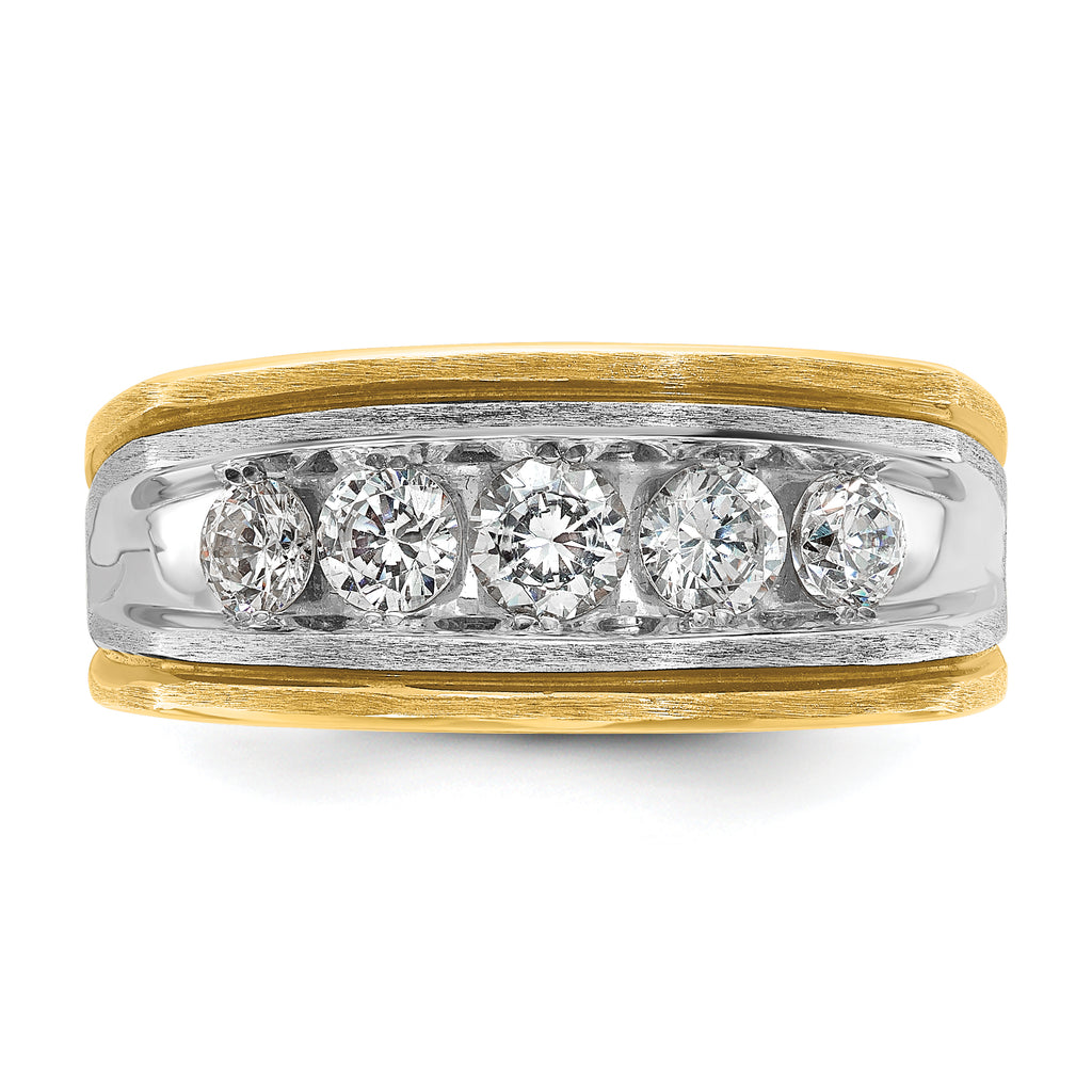 14k Two-tone with Black Rhodium Men's Polished Satin and Grooved 5-Stone 1 Carat AA Quality Diamond - Sophia Jewelers