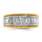 14k Two-tone with Black Rhodium Men's Polished Satin and Grooved 5-Stone 1 Carat AA Quality Diamond - Sophia Jewelers