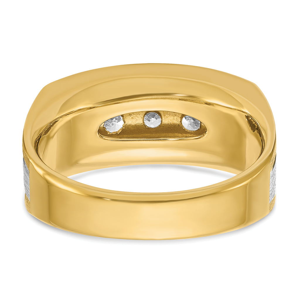 14k Two-tone with Black Rhodium Men's Polished Satin and Grooved 5-Stone 1 Carat AA Quality Diamond - Sophia Jewelers