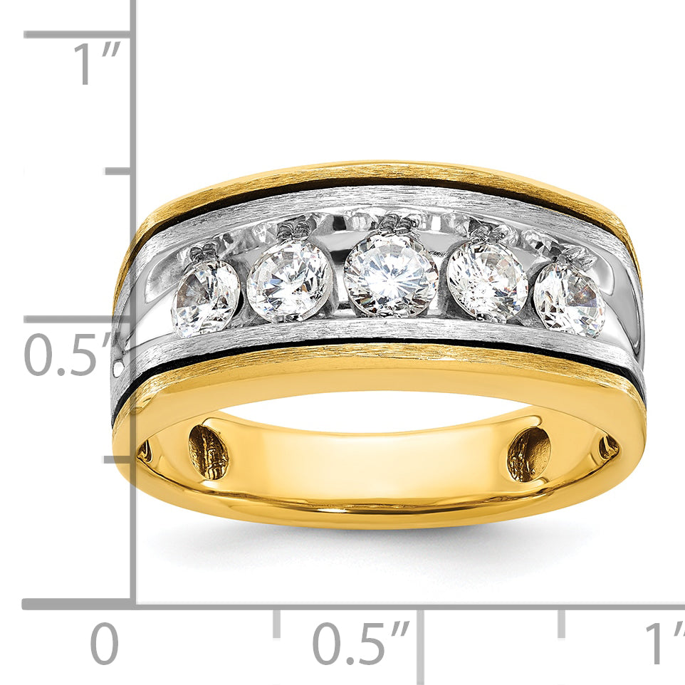 14k Two-tone Men's Polished Satin and Grooved 5-Stone Ring Mounting, Mounting Only - Sophia Jewelers