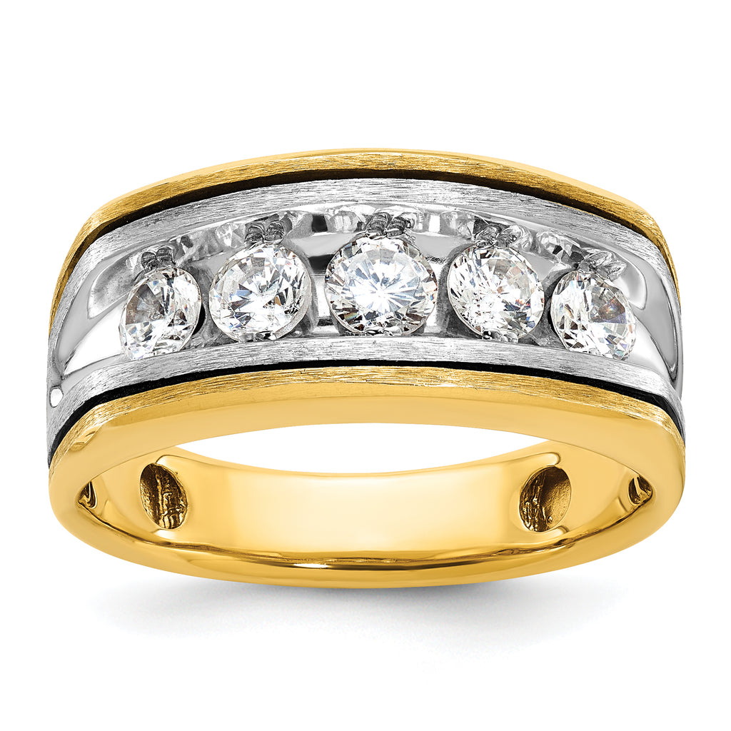 14k Two-tone with Black Rhodium Men's Polished Satin and Grooved 5-Stone 1 Carat AA Quality Diamond - Sophia Jewelers